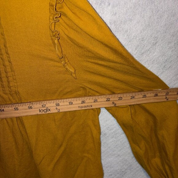 Free People Tunic Womens M Yellow Linen Blend Ruffle Sleeve Peasant Smocked Top - Picture 6 of 7